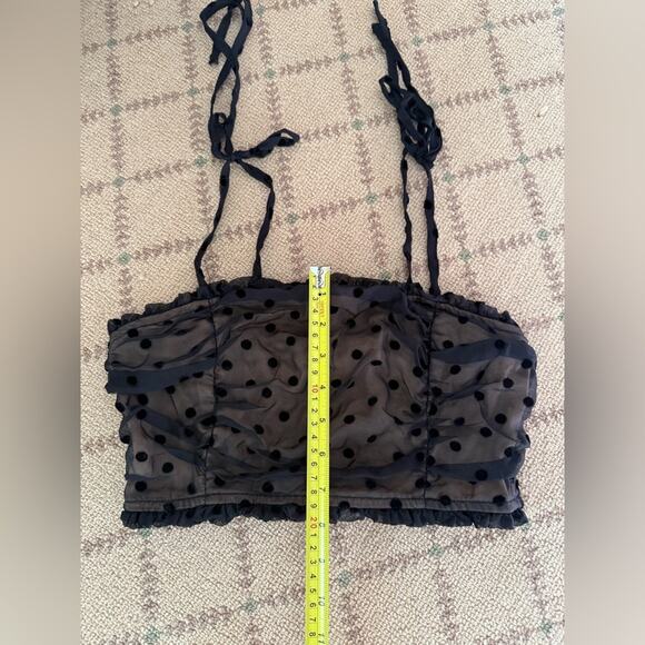 Storia cream underlay crop top w black tulle overlay w velvet polka dots S - Picture 3 of 8